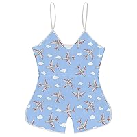Airplane in The Sky Funny Slip Jumpsuits One Piece Romper for Women Sleeveless with Adjustable Strap Sexy Shorts