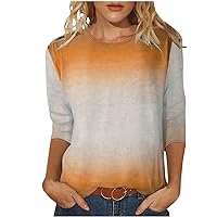 3/4 Sleeve T Shirts for Women, Casual Loose Tie-Dye Print T-Shirts Comfy Gradient Crew Neck Tee Trendy Summer Tops