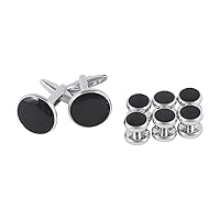 CHICTRY Mens Classic Black Round Tuxedo Shirt Cufflinks and Button Studs Set Fashion Stainless Steel Wedding Jewelry