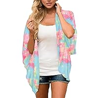 Women's Cardigans Summer Womens Floral Printed Puff Sleeve Chiffon Kimono Cardigan Loose Cover Up Casual Blouse