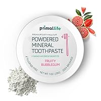 Primal Life Organics - Dirty Mouth Toothpowder, Tooth Cleaning Powder, Flavored Essential Oils with Natural Kaolin & Bentonite Clay, Good for 200+ Brushings, Organic, Vegan (Fruity Bubblegum, 1 oz)