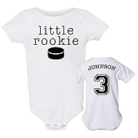 Custom Hockey Onesie, LITTLE ROOKIE (Name & Number on Back), Personalized Baby Onesie, Unisex Onesie