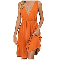 Elegant Sundresses for Women Summer Guipure Lace V Neck Beach Dress 2024 Casual Sleeveless High Waist Tank Dresses