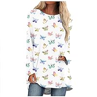 FYUAHI Women's Halloween Maternity Shirts T-Shirt Flower Fashion Casual Floral Print Long-Sleeved Round Neck Mid-Length Top