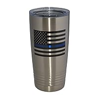 Rogue River Tactical Thin Blue Line Flag Police Officer 20 Oz. Travel Tumbler Mug Cup w/Lid Vacuum Insulated Law Enforcement PD Gift