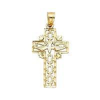 14K Yellow Gold Religious Cross with Holy Spirit Dove Pendant - Crucifix Charm Polish Finish - Handmade Spiritual Symbol - Gold Stamped Fine Jewelry - Great Gift for Men Women Girls Boy for Occasions, 25 x 11 mm, 1.5 gms