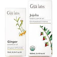 Ginger Oil for Belly Fat & Pain (10ml) & Jojoba Oil for Hair (100ml) Set - 100% Pure Therapeutic Grade Essential Oils Set - Gya Labs