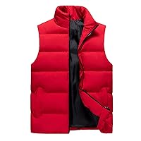 Men's Outdoor Quilted Gilet Winter Sleeveless Vest Jacket Stand Collar Warm Padded Vests Fashion Outerwear Coats