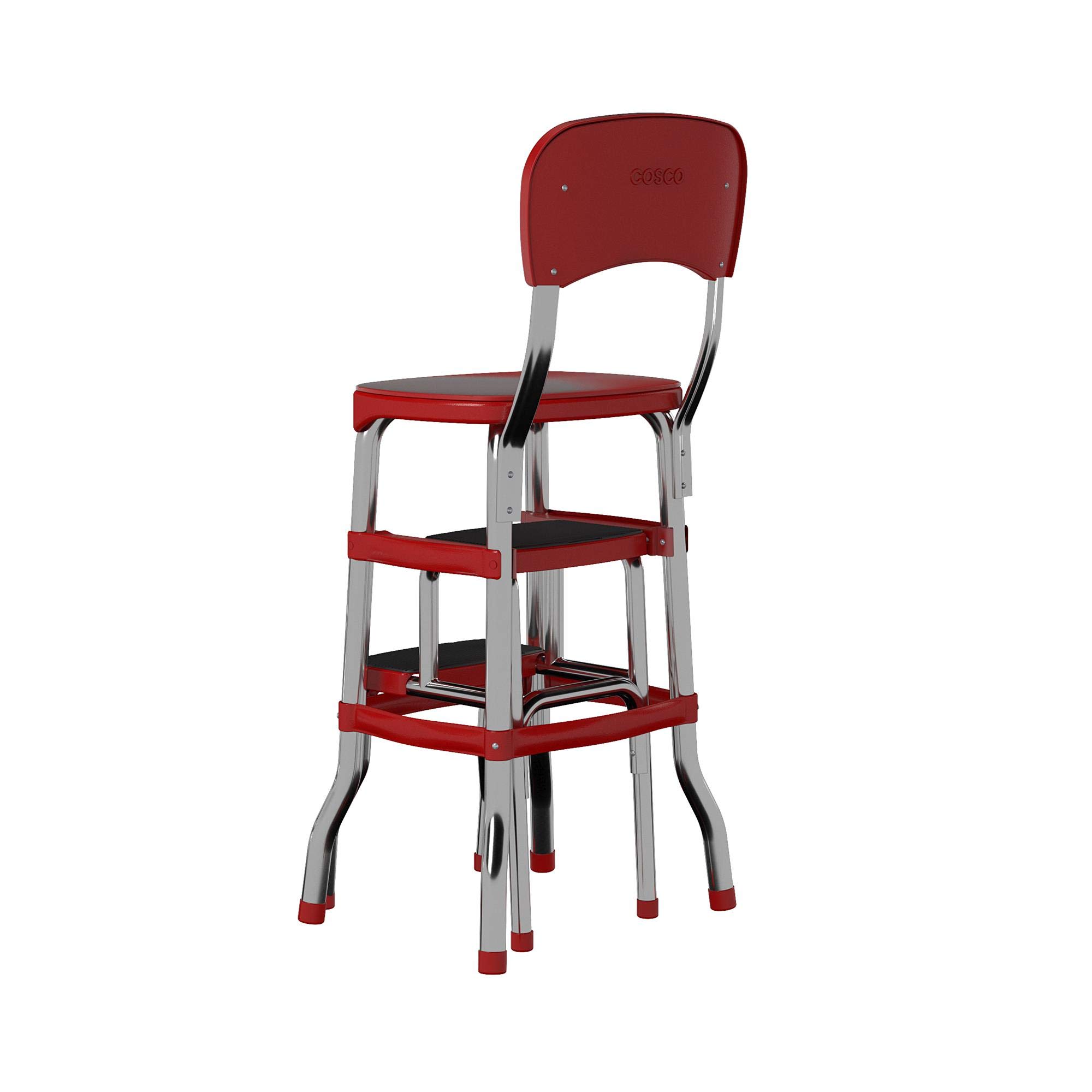 Cosco Retro Counter Chair/Step Stool, Sliding, Red