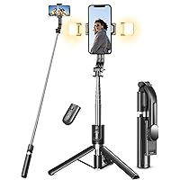 Selfie Stick Tripod with Light, 45'' Selfie Stick with Wireless Remote, Portable Phone Tripod Compatible with iPhone 15 Pro Max/15/14 Pro/14/13, Samsung S22/ S23 Ultra/Android Smartphone