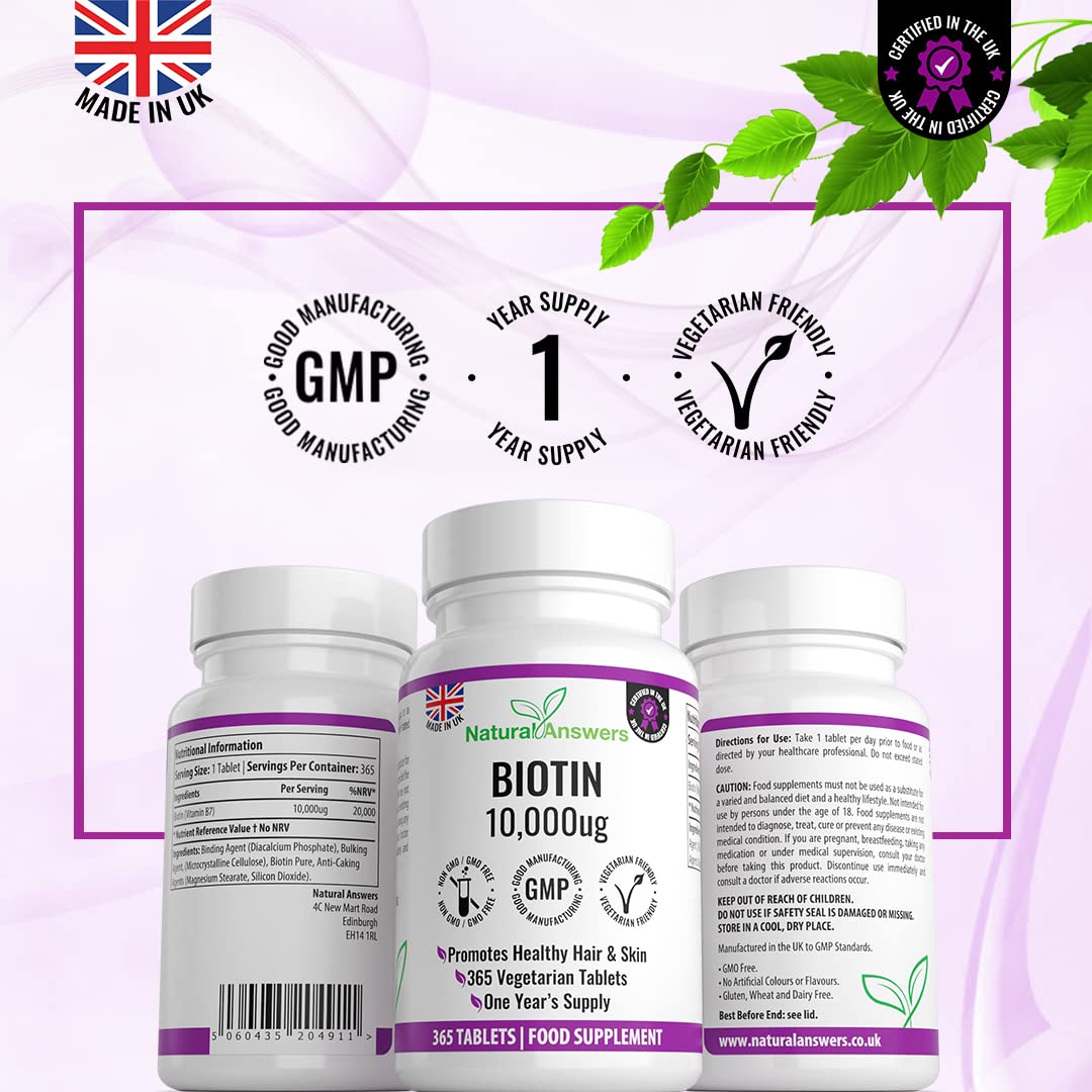 Mua 365 Biotin Hair Growth Tablets (1 Years Supply) - Vegetarian 10,000UG  Vitamin B7 Supplements for Men and Women, Healthy Hair, Skin & Nails  Support - UK Manufactured trên Amazon Anh chính hãng 2023 | Giaonhan247