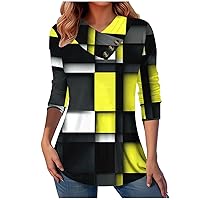 Dressy Blouses for Women Winter Baggy Long Sleeve Graphic Tees V Neck Top Fall Color Block Pleated Button Sweatshirts Trendy
