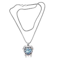 NOVICA Handmade .925 Sterling Silver Cultured Freshwater Pearl Pendant Necklace Blue Mabe Dyed Indonesia Animal Themed Birthstone 'Turtle in The Sea'