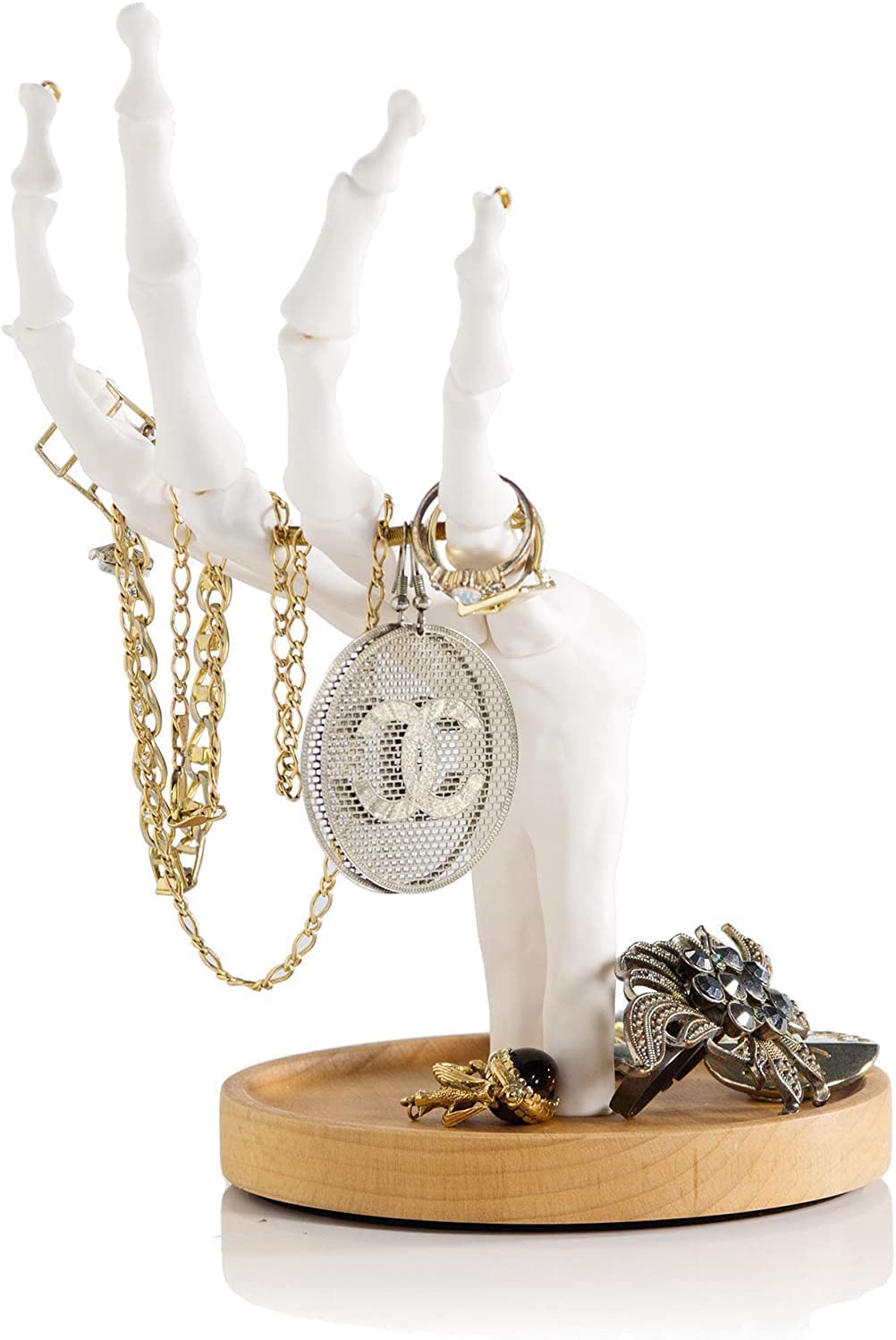 Suck UK Skeleton Hand Ring Holder & Jewelry Stand Earring Organizer & Necklace Holder For Gothic Decor Halloween Decorations & Bedroom Accessories Bracelet Holder & Organizer White