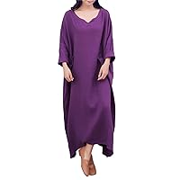 Women's Casual Loose Plus Size Cotton Linen Maxi Dress with Pockets