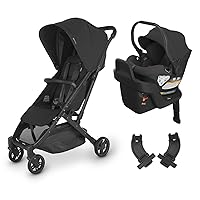 UPPAbaby Travel System, Includes Minu V2 Stroller + Aria Lightweight Car Seat Combo/Adapters, Bumper Bar, Car Seat, Base + Infant Insert Included/Jake (Charcoal)