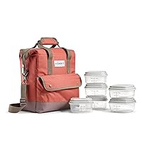 Fit & Fresh Douglas Adult Insulated Lunch Bag with Front Pouch & Carry Strap, Complete Lunch Kit Includes 6 Containers, Chestnut, Large