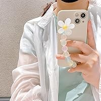 Liquid Silicone Case for iPhone 14 11 12 Pro Max Mini 13 XR X XS 7 8 Plus SE Colorful Round Bead Flower Phone Chain Soft Cover,White,for iPhone 13 Pro
