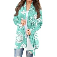 Womens Easter Cardigan Sweaters,Women's Long Sleeve Easter Egg and Bunny Printed Jacket Round Neck Fashion Cardigan