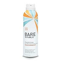 Bare Republic Mineral Sunscreen SPF 30 Sunblock Spray, Sheer and Non-Greasy Finish, Coconut Mango Scent, 6 Fl Oz
