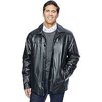 Men's Big and Tall Four-Button Lambskin Leather Car Coat, Black, XLT