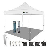 10x10 Heavy Duty Pop Up Canopy Tent with UPF 50+ Waterproof, 3 Adjustable Heights, 8 Stakes, 4 Ropes,4 Sand Bags, for Outdoor Shade & Commercial, White