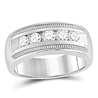 The Diamond Deal 14kt White Gold Mens Round Diamond Wedding 5-Stone Band Ring 1 Cttw