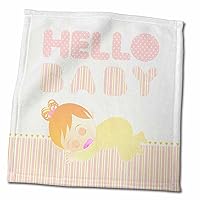 3dRose Baby Girl Sleeping and Hello Baby Message on Pink and Yellow Stripes... - Towels (twl-156666-3)