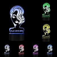 Custom Name Beauty Salon 3D Touch LED Night Light Hair Salon Fashion Girl Personalised 3D Night Lamp Hairdresser Haircut LED Desk Lamp Bedside Lamp with 7 Color Changing Light