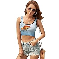 Womens Square Neck Tank Tops Fish in Water Workout Tops Cropped Summer Sleeveless Shirts