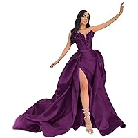Plum Prom Dresses for Teens 2024 Deep V Neck Long Sexy Plus Size Evening Gowns with Detachable Train Strapless Sparkly Sequin Tight Ball Gowns for Women Formal