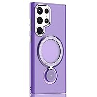 ONNAT-Frosted Transparent Acrylic Case for Samsung Galaxy S23 Ultra/S23 Plus/S23 with Ring Holder Support Magnetic Wireless Charging 360 Degree Rotating Bracket (S23 Ultra,Purple)