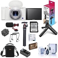 Sony ZV-1 Compact 4K HD Digital Camera, White Bundle with Sony Shooting Grip/Tripod, 64GB UHS-II SD Card, Bag, Mic, Flexible Tripod, Extra Battery, Charger and Accessories