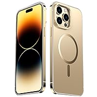 Case for iPhone 14 Pro Max/14 Pro/14, Metal Frame | Matte Finish Coating [Compatible with Magsafe] Anti-Fingerprint Velvety Touch Shockproof Case (Gold,14)