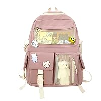 CM C&M WODRO Kawaii Backpack for Girls Women with Pin Bear Accessories Cute College High School Backpack Laptop Bookbag Pink+Beige