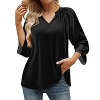 Women's 3/4 Sleeve Tops Summer Trendy Loose Comfy T Shirt Casual V Neck Solid/Gradient Print Summer Tees