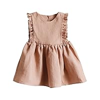 Summer Toddler Girl Linen Cotton Sleeveless Solid Color Print Dress Soft and Comfy Daily 2t Thanksgiving Outfit