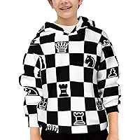 Unisex Youth Hooded Sweatshirt Black White Chess Cute Kids Hoodies Pullover for Teens