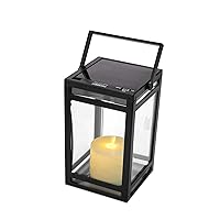 Outdoor Solar Flickering Candle Lantern Farmhouse Modern Light Design with Handle, Realistic Safe Flameless, Waterproof IP65