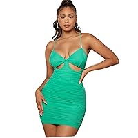 Summer Dresses for Women 2022 Cut Out Open Back Lace Up Ruched Cami Bodycon Dress Dresses for Women (Color : Mint Green, Size : Large)