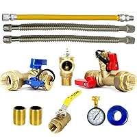 3/4 inch Tankless Water Heater Isolation Service Valve Complete Kit with Pressure Relief Valve and Ball Valve, FNPT X FNPT, 3/4