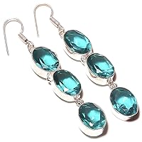 Girls First Choice! Blue Apatite Quartz HANDMADE Jewelry Sterling Silver Plated Earring 1.75