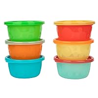 The First Years Take & Toss Toddler Bowls Set - Reusable Toddler Snack Cups - Toddler and Baby Snack Containers with Snap On Lids - Ages 9 Months and Up - 8 Oz - 6 Count