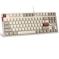 MageGee 75% Mechanical Gaming Keyboard with Red Switch, LED Blue Backlit Keyboard, 87 Keys Compact TKL Wired Computer Keyboard for Windows Laptop PC Gamer - Grey/White