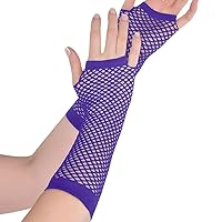 Amscan Girls Long Fishnet Fingerless Gloves, Purple
