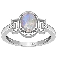 925 Sterling Silver Natural Moonstone Oval 7X5 MM Women Solitaire Ring