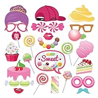 Candy Photo Booth Props(25CT),Lollipop,Dessert,Cake,Ice Cream,Cherry,Donut,Chocolate,Sweet Photo Booth Props with Stick for Candy Decorations,Lollipop Party Supplies
