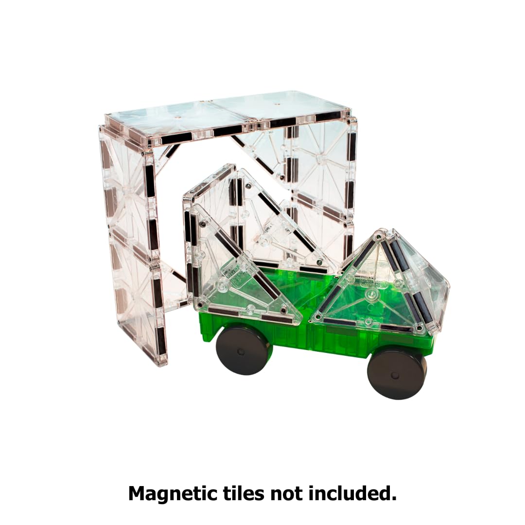 MAGNA-TILES Cars – Green & Yellow 2-Piece Magnetic Construction Set, The ORIGINAL Magnetic Building Brand