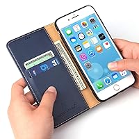Retro Genuine Leather Case for iPhone 8Plus Wallet Flip Case,Flip Cover & Stand Feature with Credit Card Slots Magnetic Closure Compatible with iPhone 8Plus (Blue)