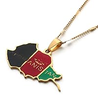 Stainless Steel Enamel Afghanistan Map Flag Pendant Necklaces